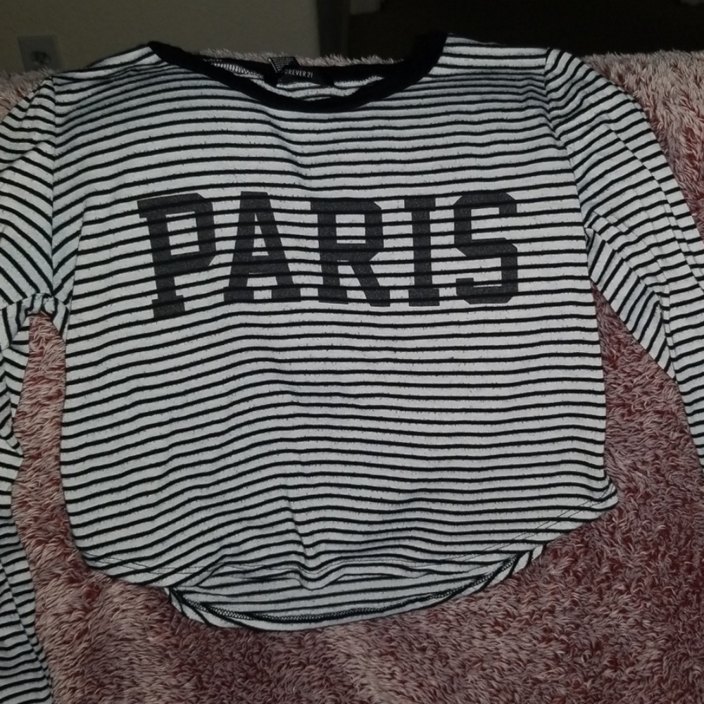 Black/White paris long sleeve croptop